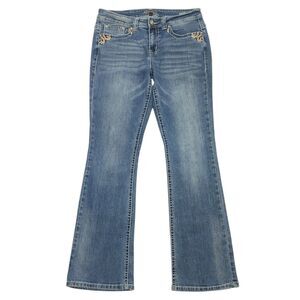 Shyanne Women’s Gold Scroll Embroidered Medium Wash Bootcut Jeans Size 29 Short